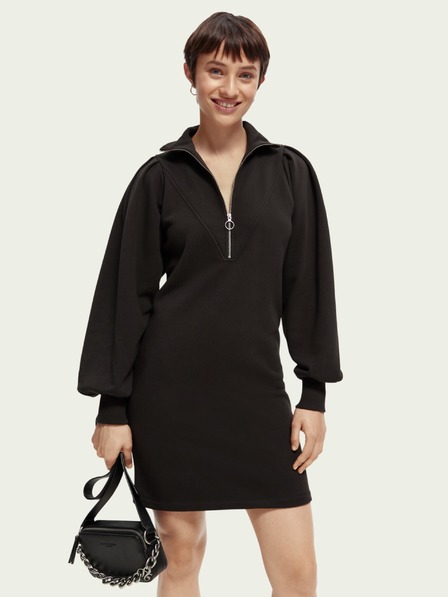 Scotch & Soda Schwarzes Damen-Sweatshirt-Kleid mit Ballonärmeln Scotch & Soda