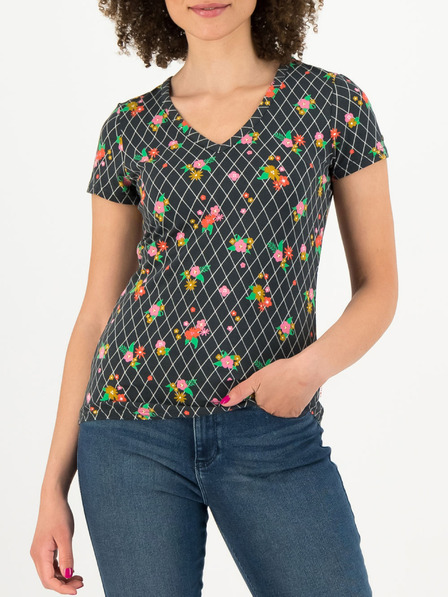 Blutsgeschwister Schwarz gemustertes Damen-T-Shirt Blutsgeschwister Grid of Flowers