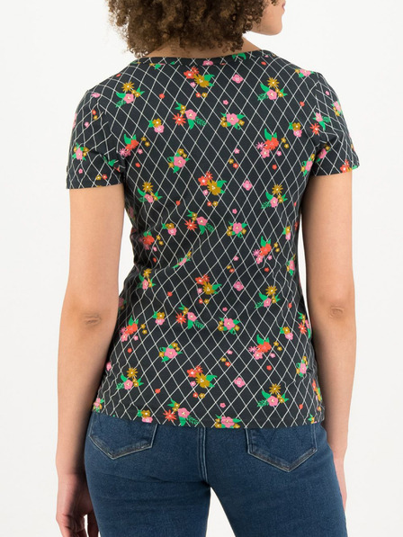 Blutsgeschwister Schwarz gemustertes Damen-T-Shirt Blutsgeschwister Grid of Flowers