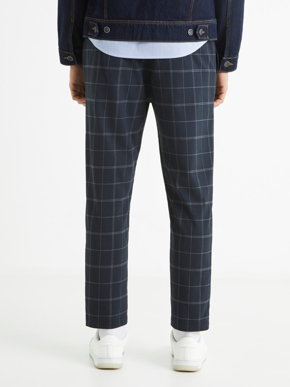 Celio Dunkelblaue karierte Cropped-Hose für Herren Celio