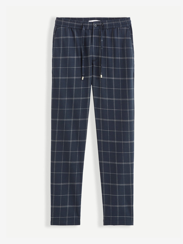 Celio Dunkelblaue karierte Cropped-Hose für Herren Celio