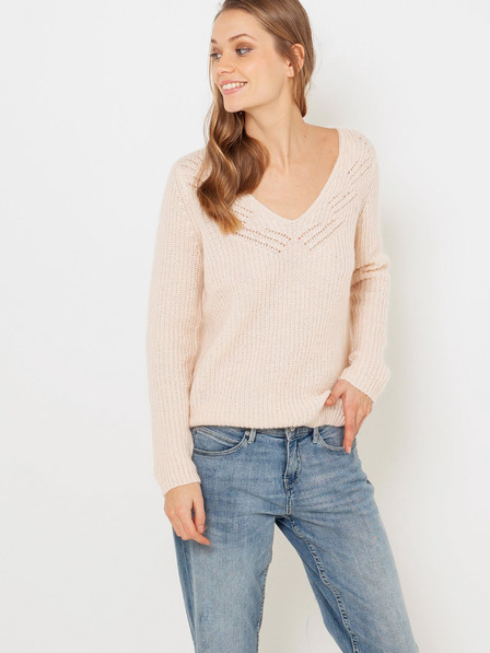 CAMAIEU Cremefarbener Pullover mit V-Ausschnitt CAMAIEU