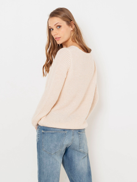 CAMAIEU Cremefarbener Pullover mit V-Ausschnitt CAMAIEU