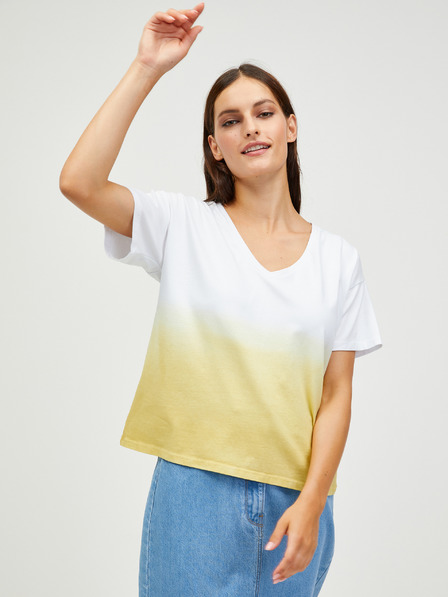 Pieces Weißes und gelbes T-Shirt Pieces Abba