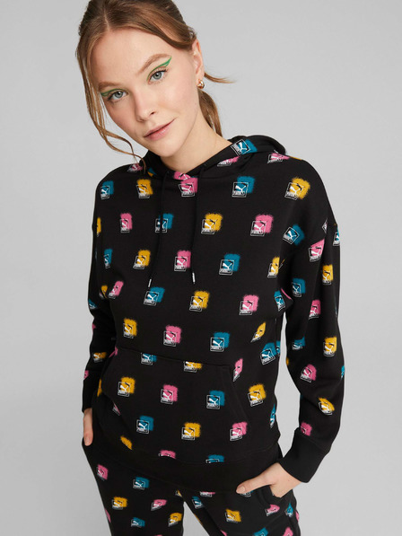 Puma Puma schwarzer gemusterter Kapuzenpullover für Damen