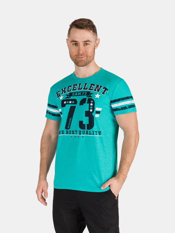 Sam 73 Türkisfarbenes bedrucktes Herren-T-Shirt SAM 73
