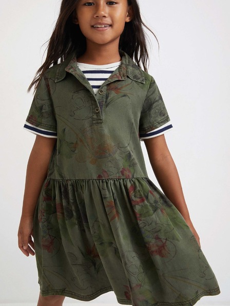 Desigual Khakifarbenes gemustertes Kleid für Mädchen Desigual Mickey Camo Flower