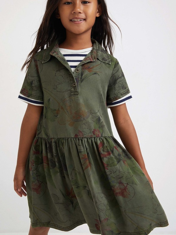 Desigual Khakifarbenes gemustertes Kleid für Mädchen Desigual Mickey Camo Flower