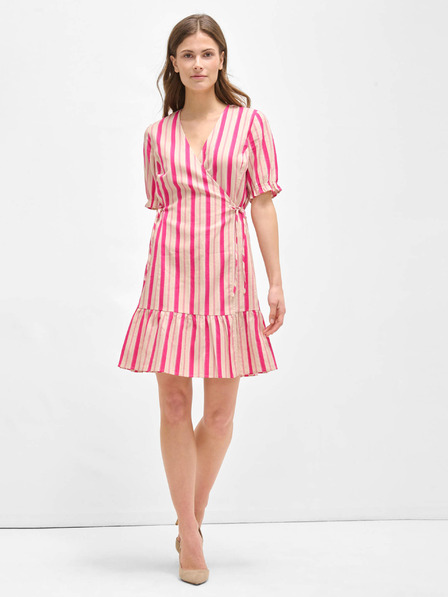Orsay Rosa gestreiftes Leinen Wickelkleid ORSAY