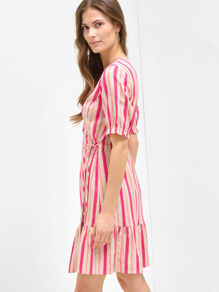 Orsay Rosa gestreiftes Leinen Wickelkleid ORSAY