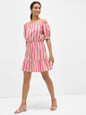 Orsay Rosa gestreiftes Leinenkleid mit ausgestellten Schultern ORSAY
