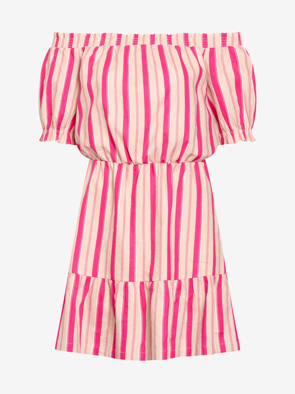 Orsay Rosa gestreiftes Leinenkleid mit ausgestellten Schultern ORSAY