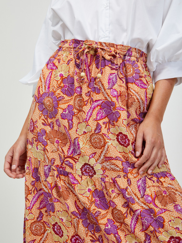 Orsay Orangefarbener geblümter Maxirock mit Schleife ORSAY