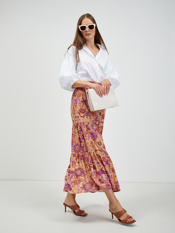 Orsay Orangefarbener geblümter Maxirock mit Schleife ORSAY
