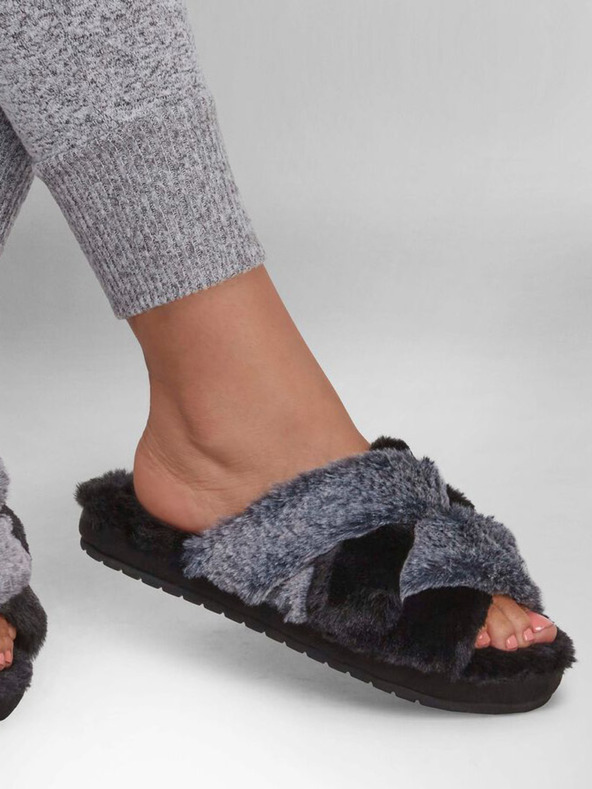 Skechers Graue und schwarze Skechers Hausschuhe für Frauen