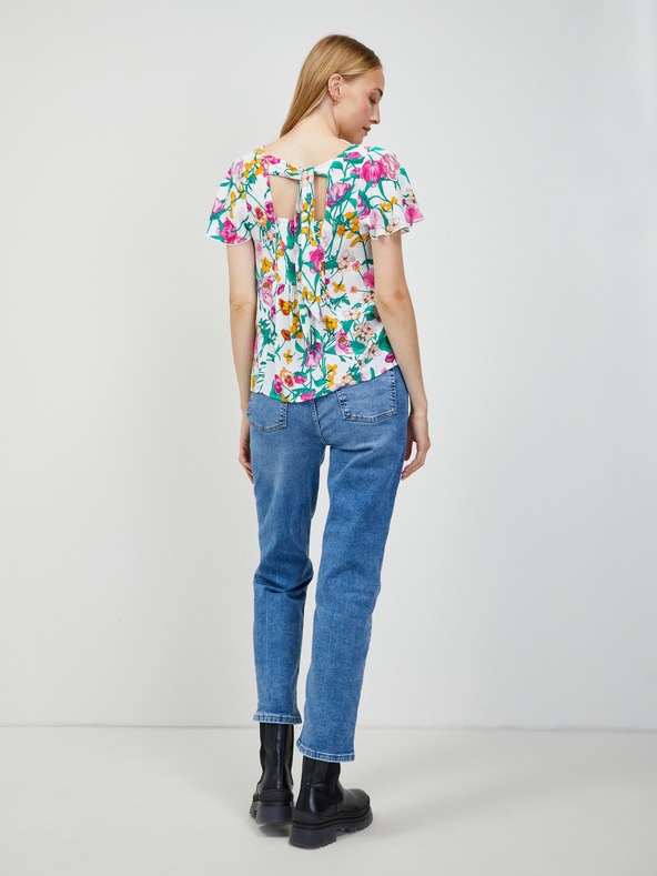 Orsay Grün-weiß geblümte Bluse mit Schnürung ORSAY