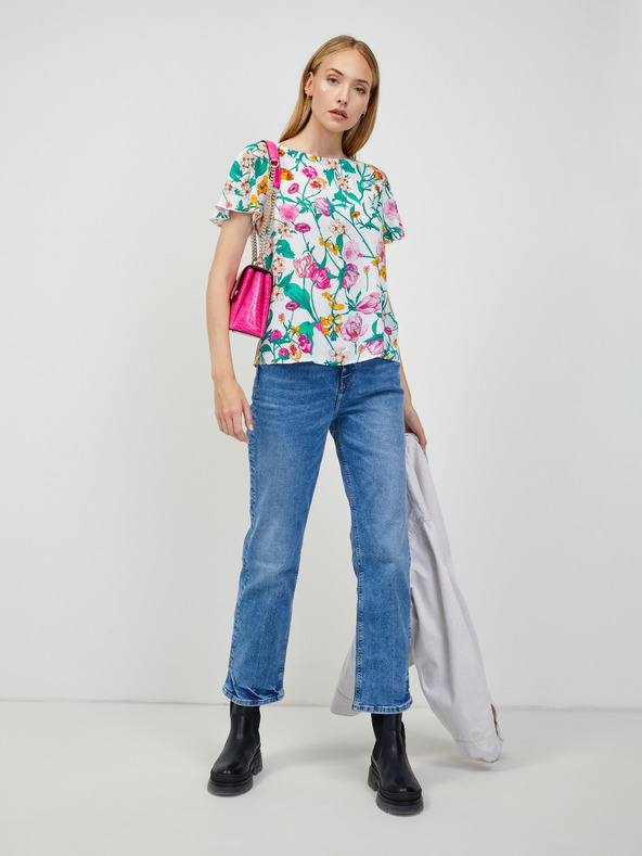 Orsay Grün-weiß geblümte Bluse mit Schnürung ORSAY