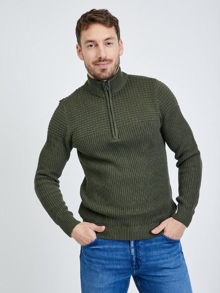 Blend Grüner Herren-Rippstrickpullover Blend