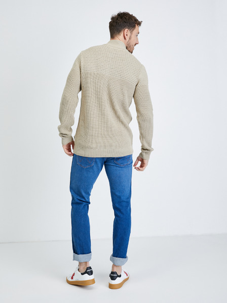 Blend Beigefarbener Herren-Rippstrickpullover