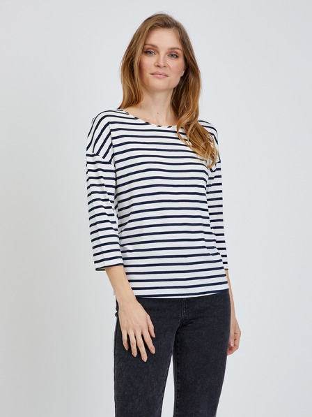 Orsay Cremefarbenes gestreiftes T-Shirt mit Dreiviertel Ärmeln ORSAY