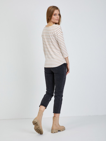 Orsay Beige gestreiftes T-Shirt mit Dreiviertel Ärmeln ORSAY