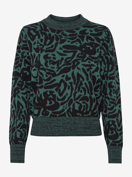ICHI Dunkelgrün gemusterter Damen-Wollpullover ICHI