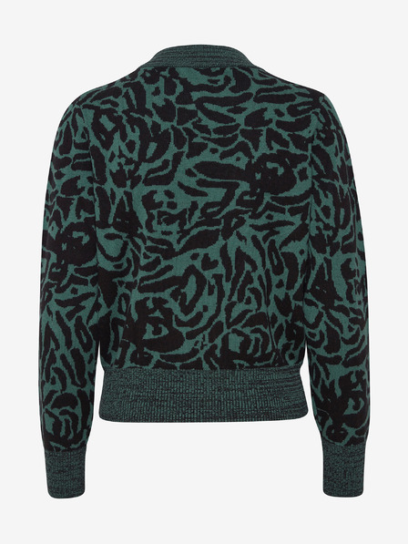 ICHI Dunkelgrün gemusterter Damen-Wollpullover ICHI