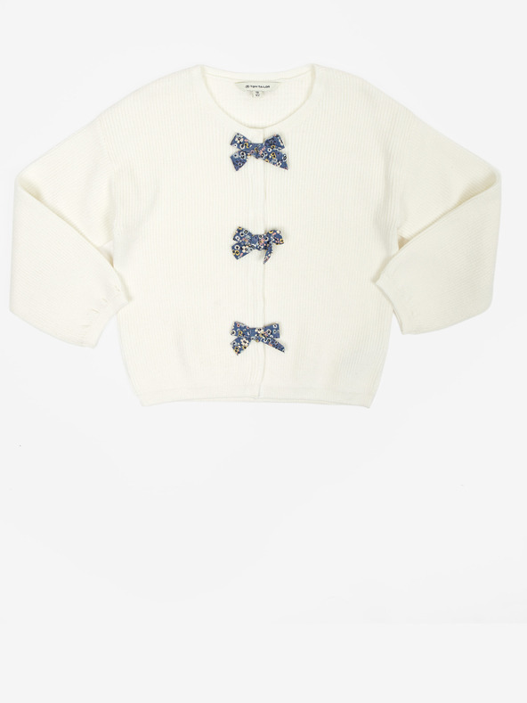Tom Tailor Weißer Mädchen-Rippenpullover mit Schleifen Tom Tailor