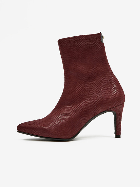 Ojju OJJU burgunderrote Wildlederstiefel mit Schlangenmuster