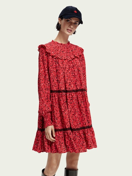 Scotch & Soda Rotes gemustertes Rüschenkleid für Damen Scotch & Soda