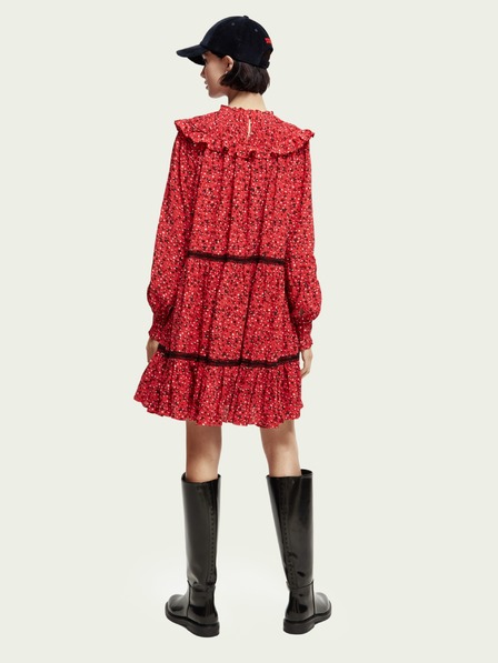 Scotch & Soda Rotes gemustertes Rüschenkleid für Damen Scotch & Soda