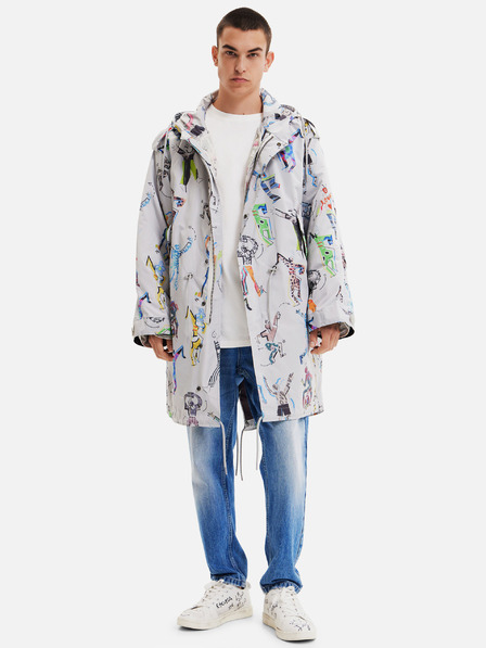 Desigual Hellgrauer Desigual Fele gemusterter Parka für Herren mit abnehmbarem Innenfutter