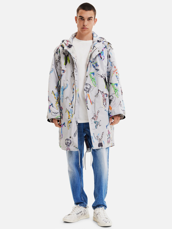 Desigual Hellgrauer Desigual Fele gemusterter Parka für Herren mit abnehmbarem Innenfutter