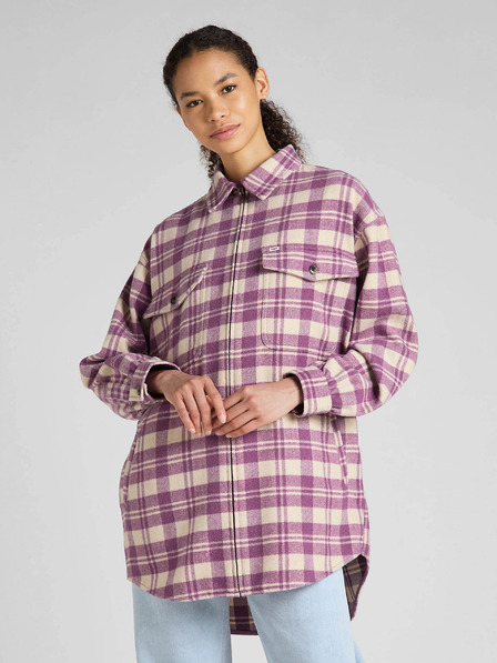Lee Lee cremefarbene und rosa karierte Damen-Hemdjacke aus Wollgemisch