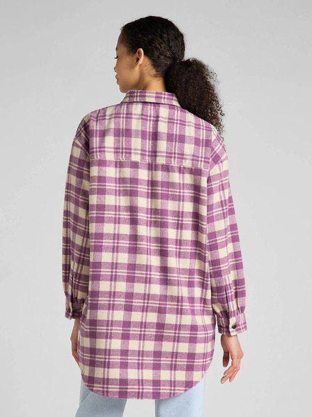 Lee Lee cremefarbene und rosa karierte Damen-Hemdjacke aus Wollgemisch