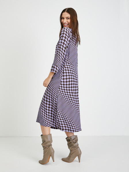 ICHI Lila kariertes Midikleid ICHI
