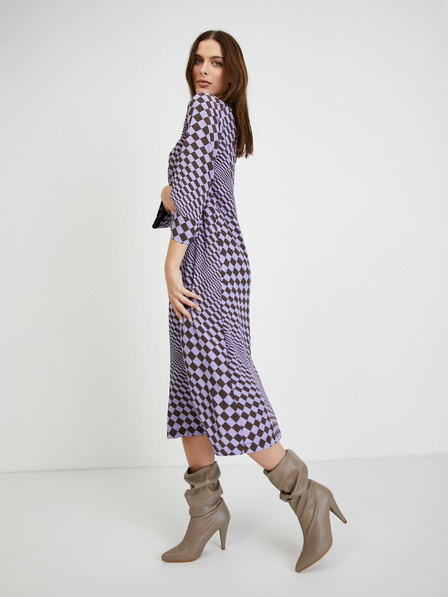ICHI Lila kariertes Midikleid ICHI