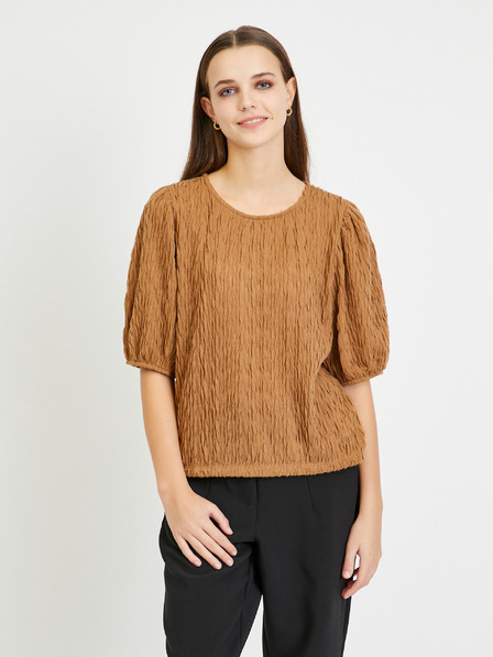 Vila Braune plissierte Bluse mit Ballonärmeln VILA Plisso