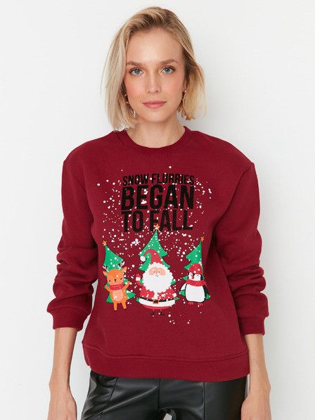 Trendyol Burgunderfarbenes Damen-Weihnachts-Sweatshirt Trendyol