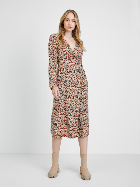 Pieces Beige gemustertes Kleid Pieces Carly