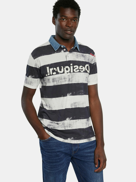 Desigual Desigual TS Julien schwarz-weiß gestreiftes Poloshirt für Herren