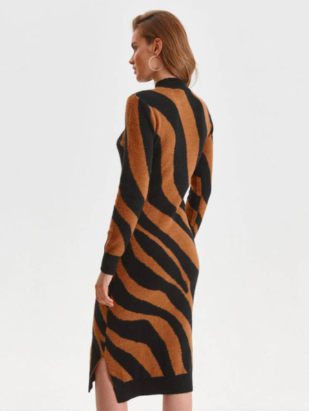TOP SECRET Schwarzes und braunes gemustertes Pulloverkleid für Damen mit Schlitzen TOP SECRET