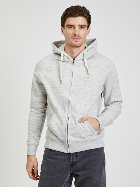 Blend Hellgrau gestromtes Herren Sweatshirt mit Kapuze und Reißverschluss Blend