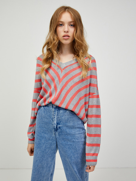 Noisy May Rot und grau gestreifter Oversize-Pullover Noisy May Astot