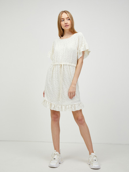 Pieces Cremefarbenes, perforiertes Kleid mit Taillenband Pieces Life