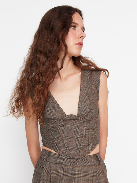 Trendyol Braunes kariertes Damen-Crop-Top Trendyol