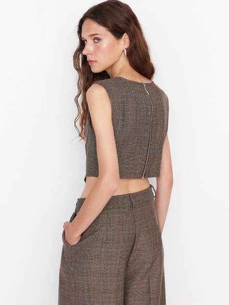 Trendyol Braunes kariertes Damen-Crop-Top Trendyol