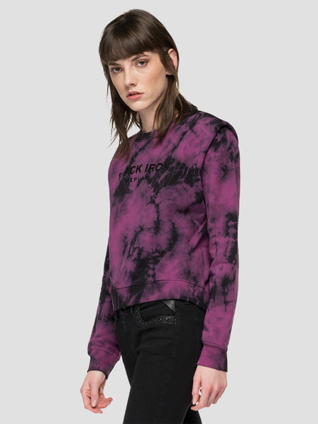 Replay Schwarzes und lilafarbenes Batik-Sweatshirt für Damen mit Schulterpolstern Replay