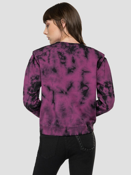 Replay Schwarzes und lilafarbenes Batik-Sweatshirt für Damen mit Schulterpolstern Replay