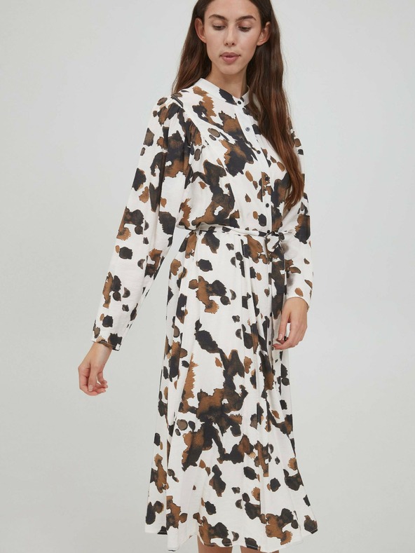 ICHI Weiß gemustertes Hemdkleid mit Krawatte ICHI